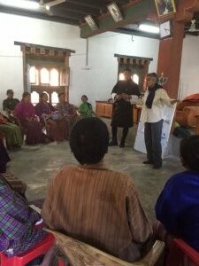Nirmala Nair at a community meeting in Bhutan