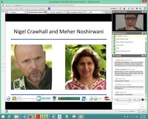 Dominic Stucker introducing speakers Nigel Crawhall and Meher Noshirwani